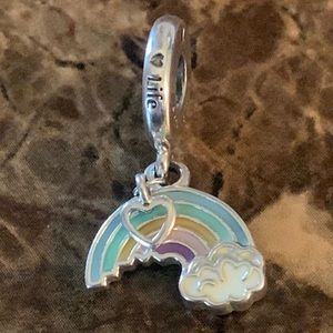 Authentic Pandora Rainbow and Cloud Dangle Charm S925 ALE With Heart Dangle